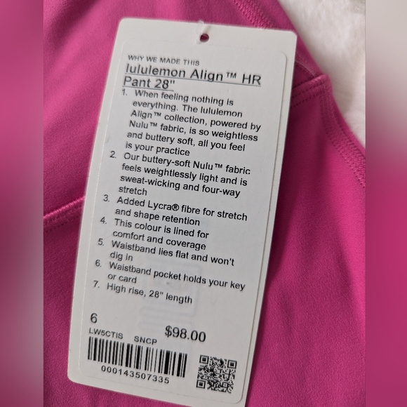 NWT NEW Lululemon Align High-Rise Pant 28" Sonic Pink Size 6 - Picture 5 of 7
